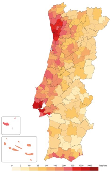 Щільність населення в Португалії