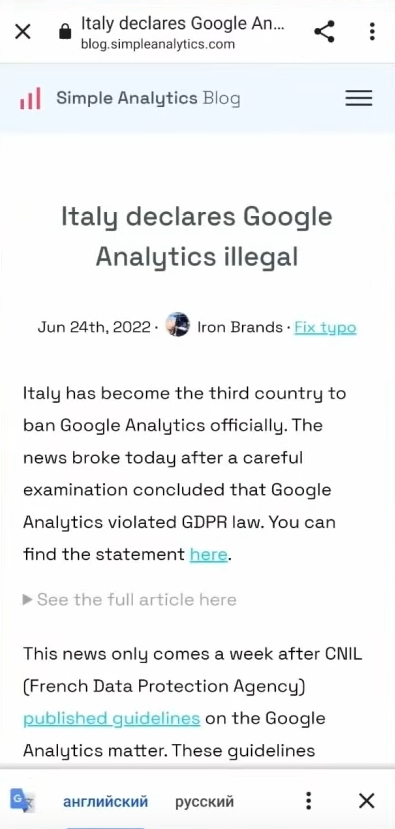 Бан Google Analytics в Италии