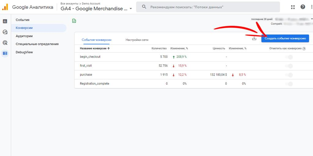 Створюємо нову подію-конверсію в інтерфейсі Google Analytics 4