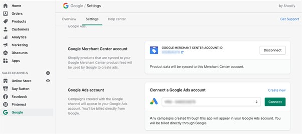 Registration of accounts in Merchant Center and Google Ads