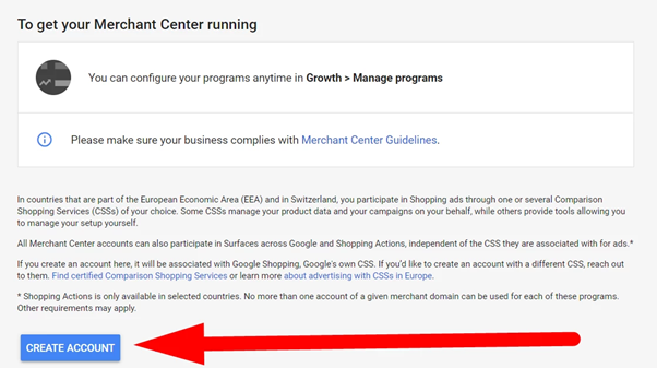 Creating a new Google Merchant Center account