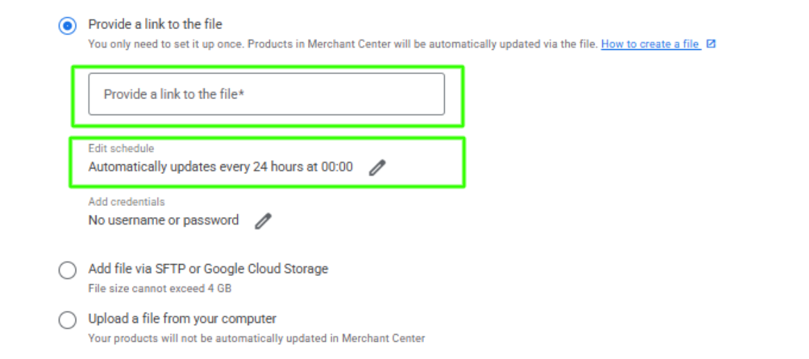 Посилання на файл RSS-каналу в Google Merchant Center