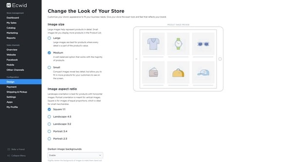 Design configuration in an online store on Ecwid