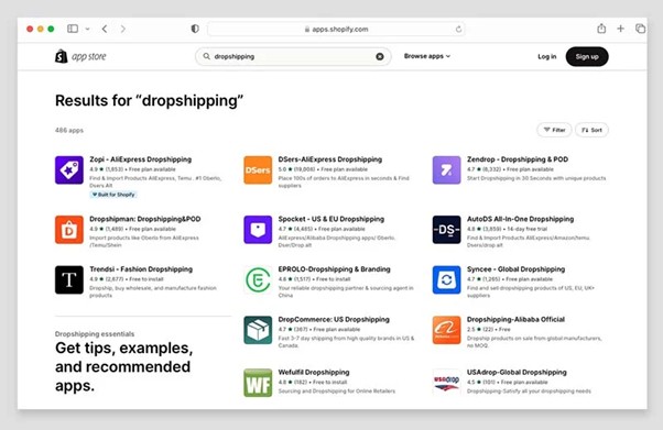 Extensions for dropshipping in the Shopify App Store
