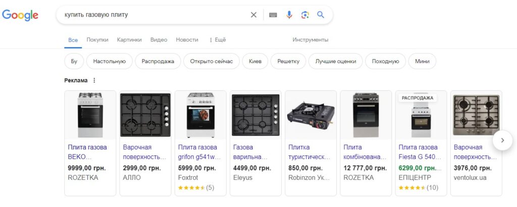 Товарные объявления Google