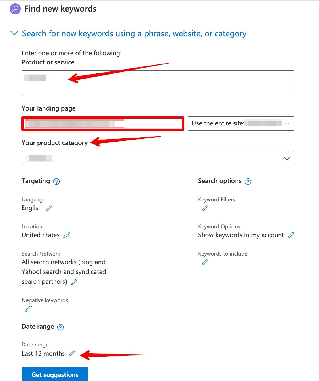 Пошук нових ключових в Bing Ads