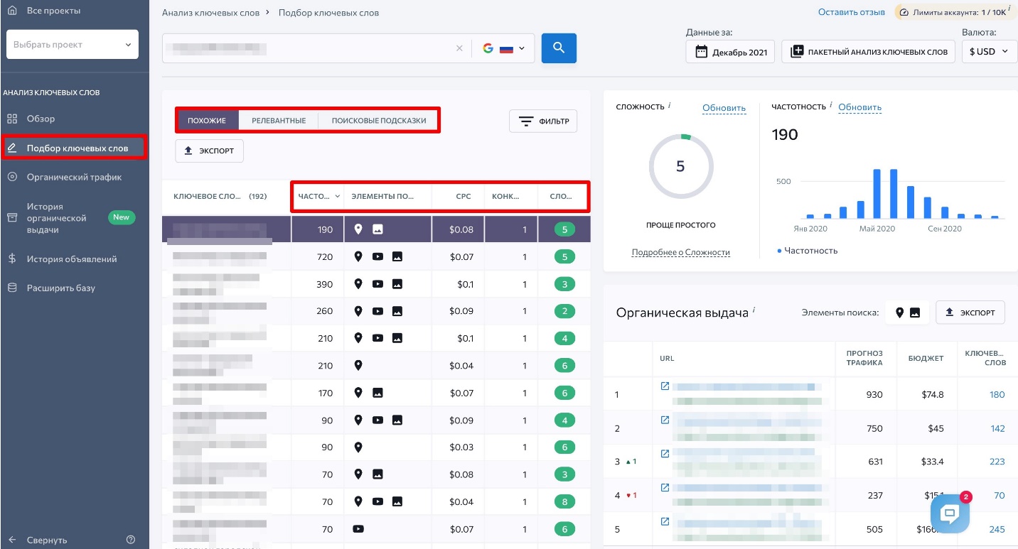 Дивимося частотність ключових слів у SE Ranking