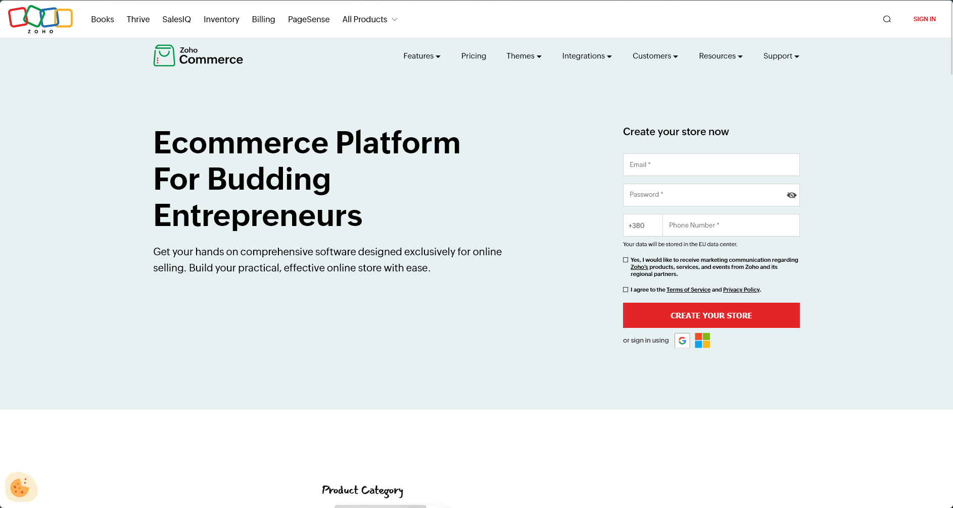 Сайт сервиса Zoho Commerce