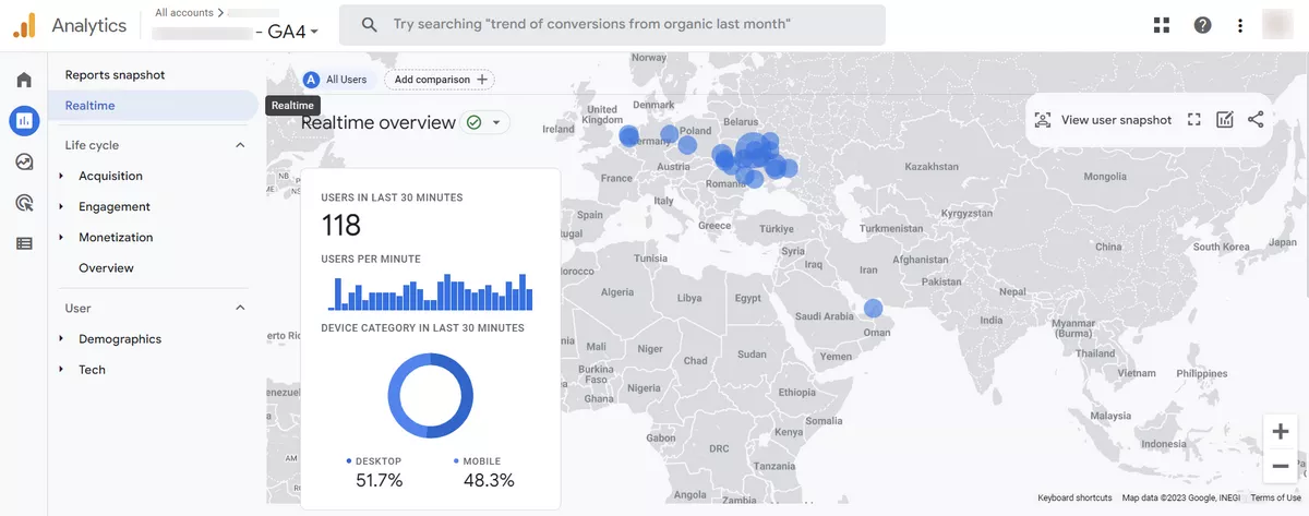 Звіт «У реальному часі» в Google Analytics 4
