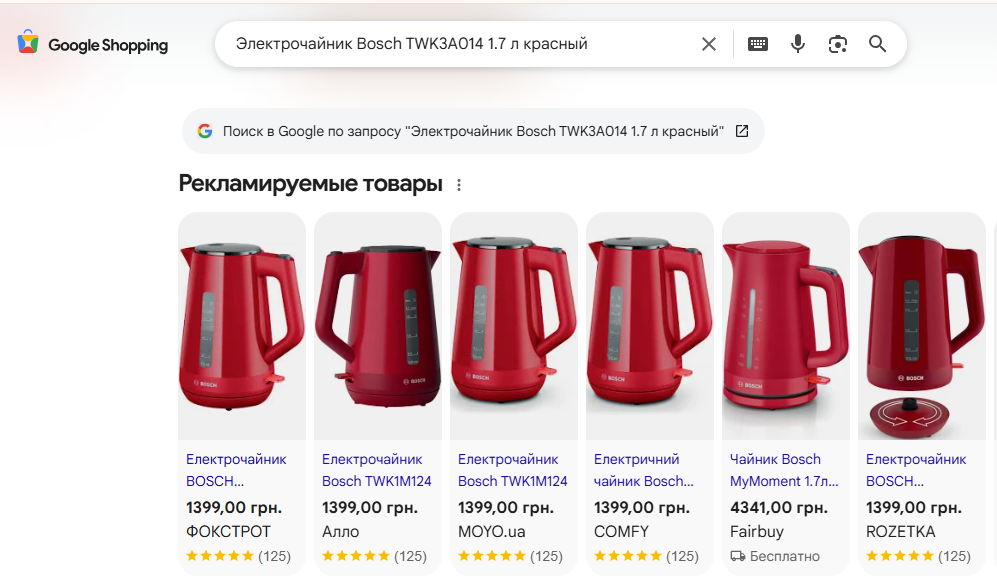 Как выглядит реклама в Гугл Шопинг?