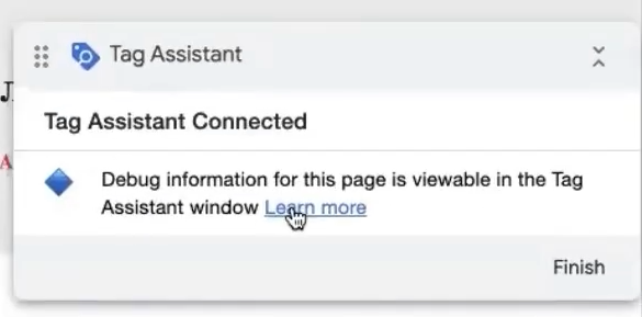Вікно Tag Assistant на сайті