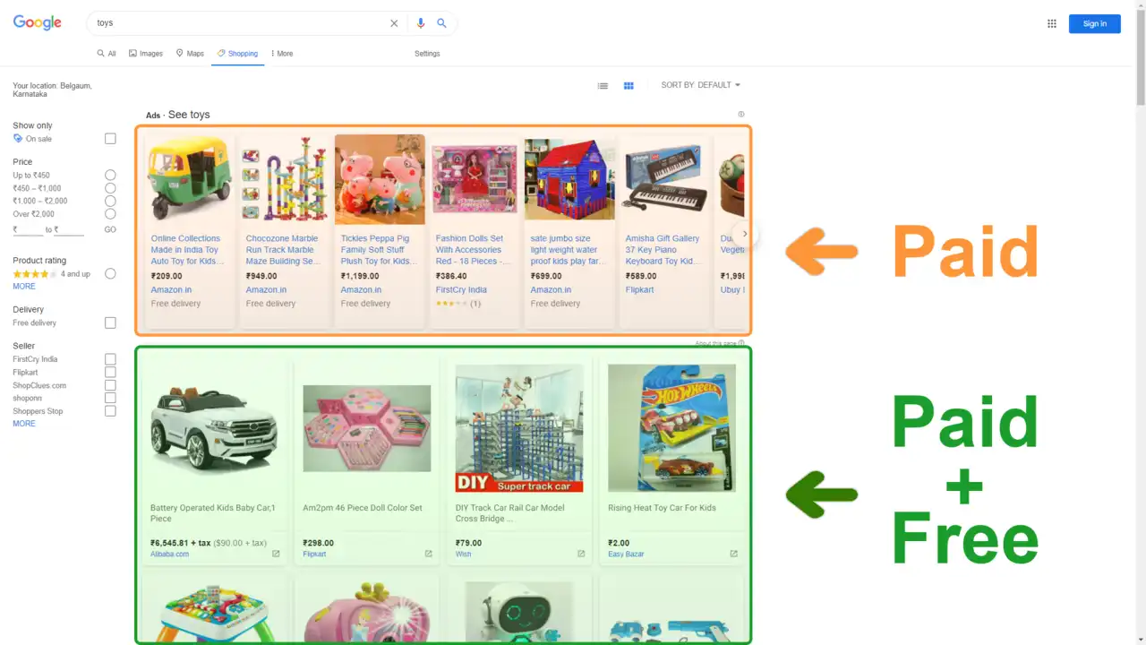 Free vs. paid listings on Google Shopping