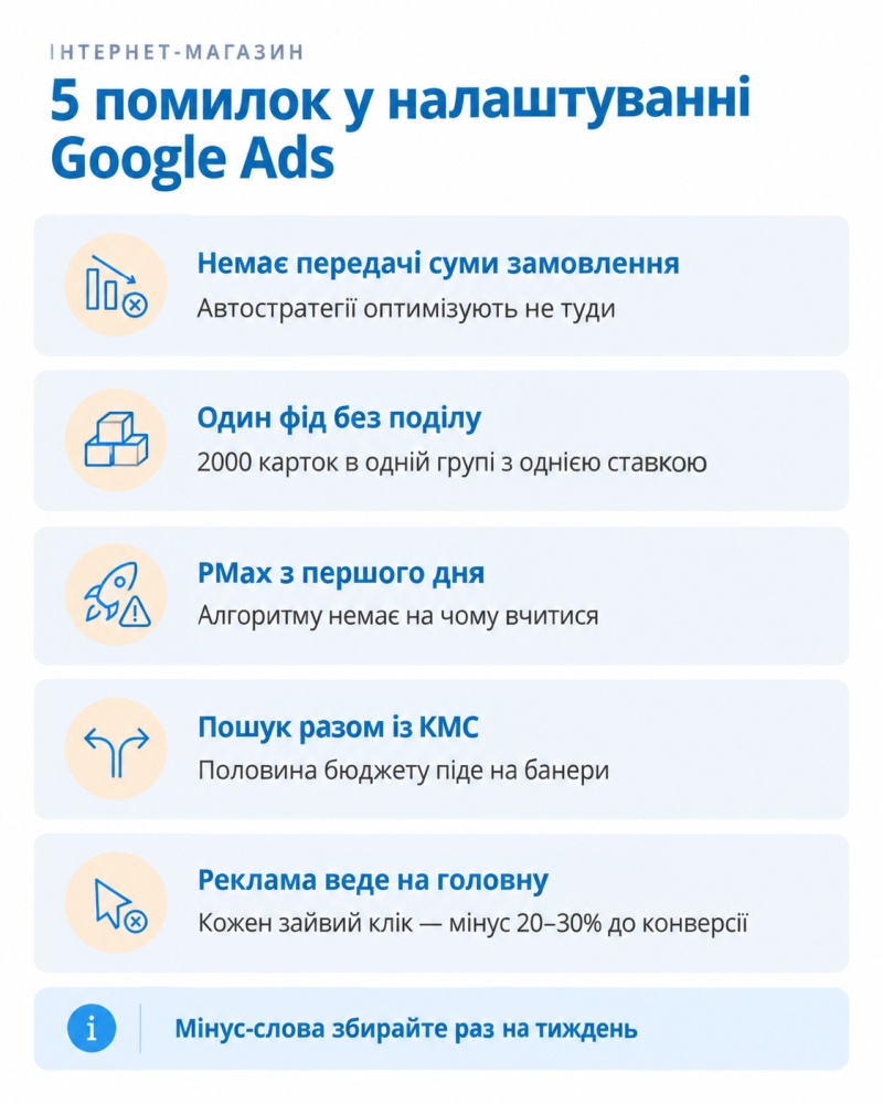 Помилки під час налаштування Google Ads для онлайн-магазину