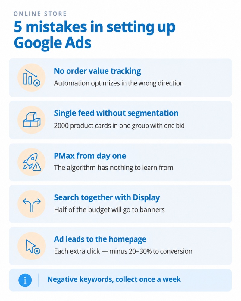 Mistakes when setting up Google Ads for an online store